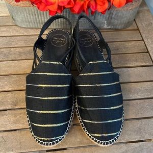 Toni Pons Origins Women's Size 39 Black Gold Stripe  Wedge Espadrilles  Shoes